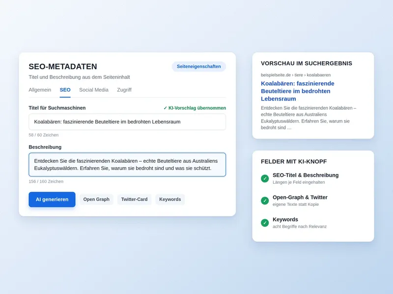 KI-Extension für TYPO3: SEO-Metadaten per Knopfdruck generieren